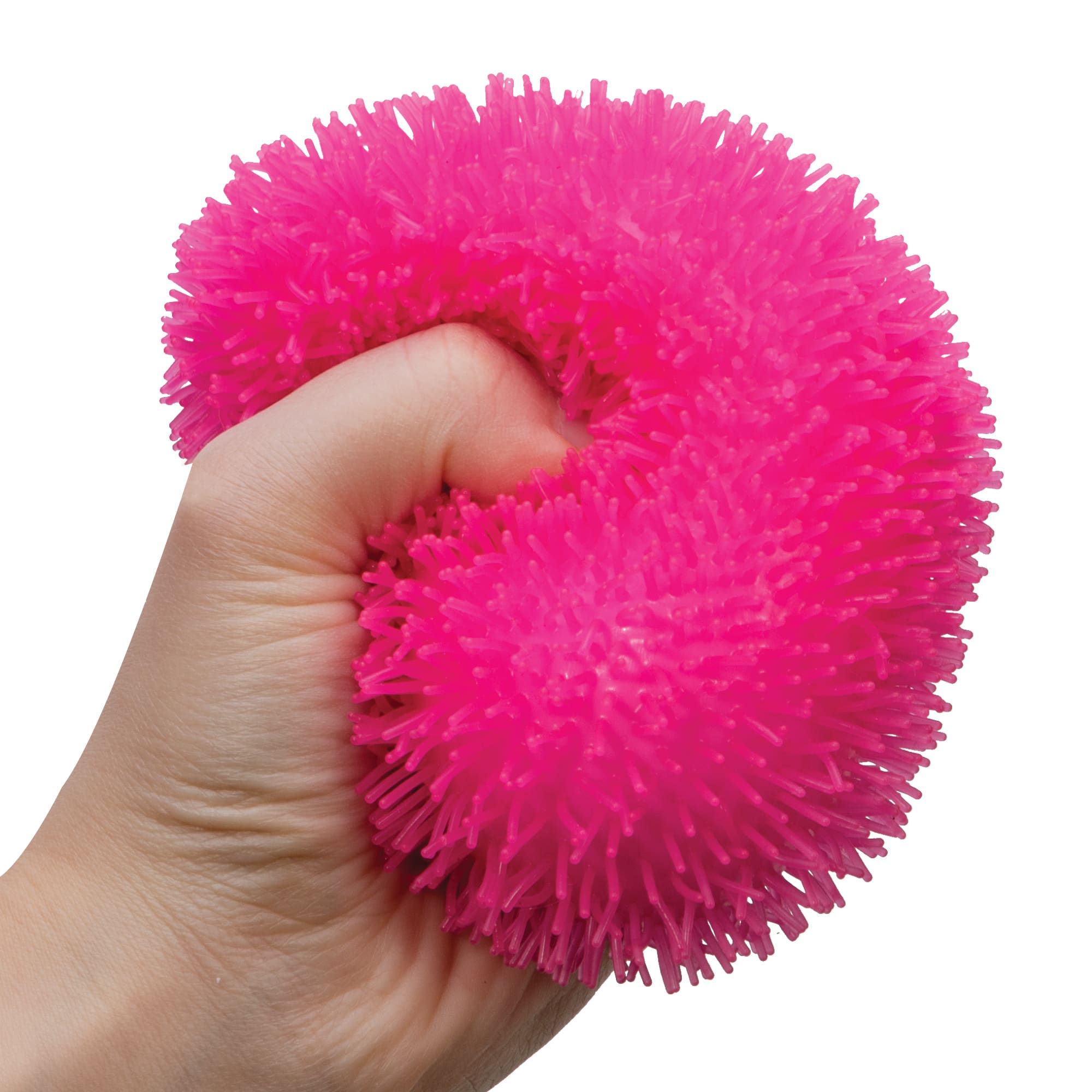 Shaggy Sensory Squish K3 - Hand squeezing pink Shaggy ball